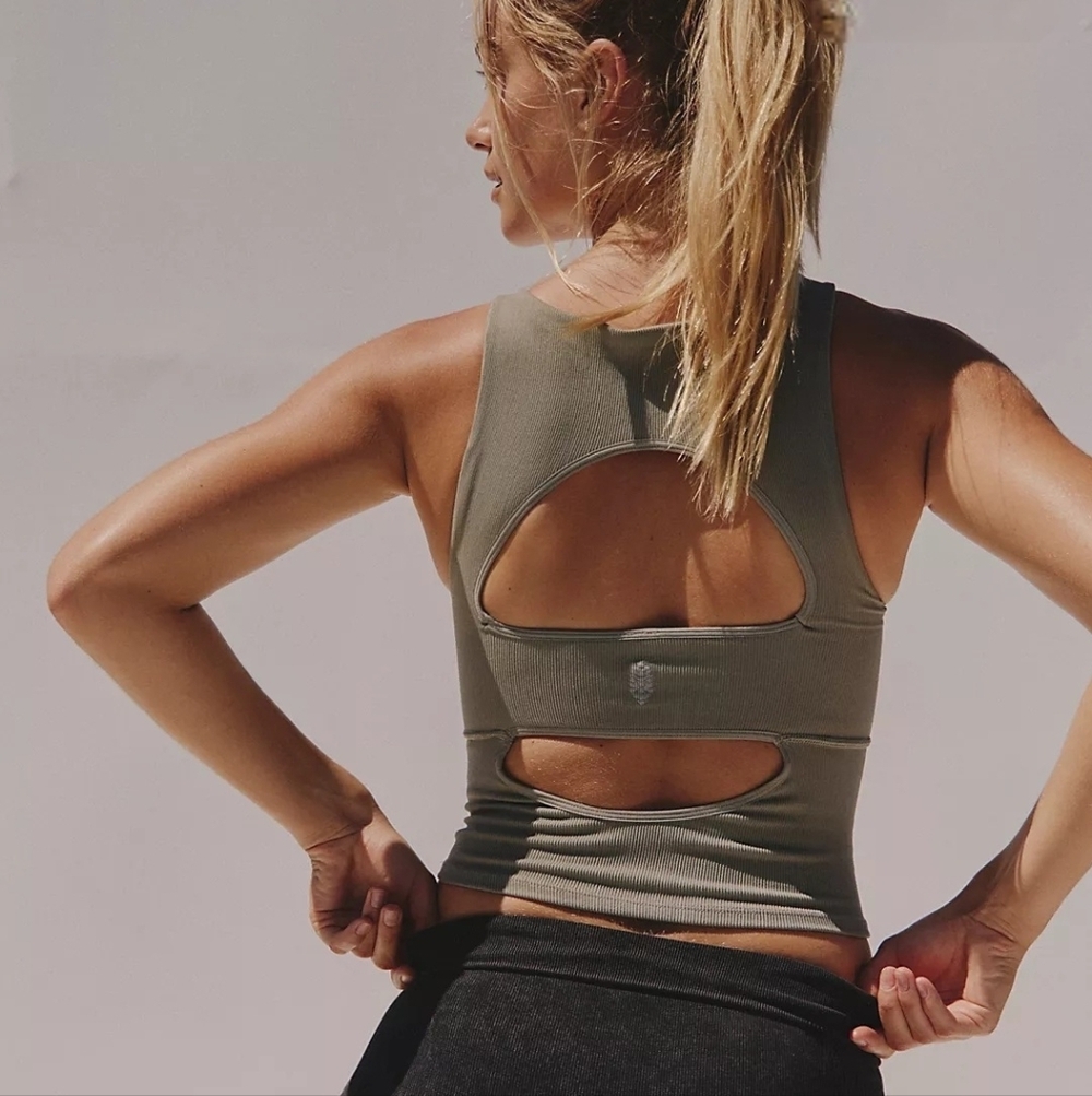 FP Movement by Free People Olive Cutout Back Tank Top